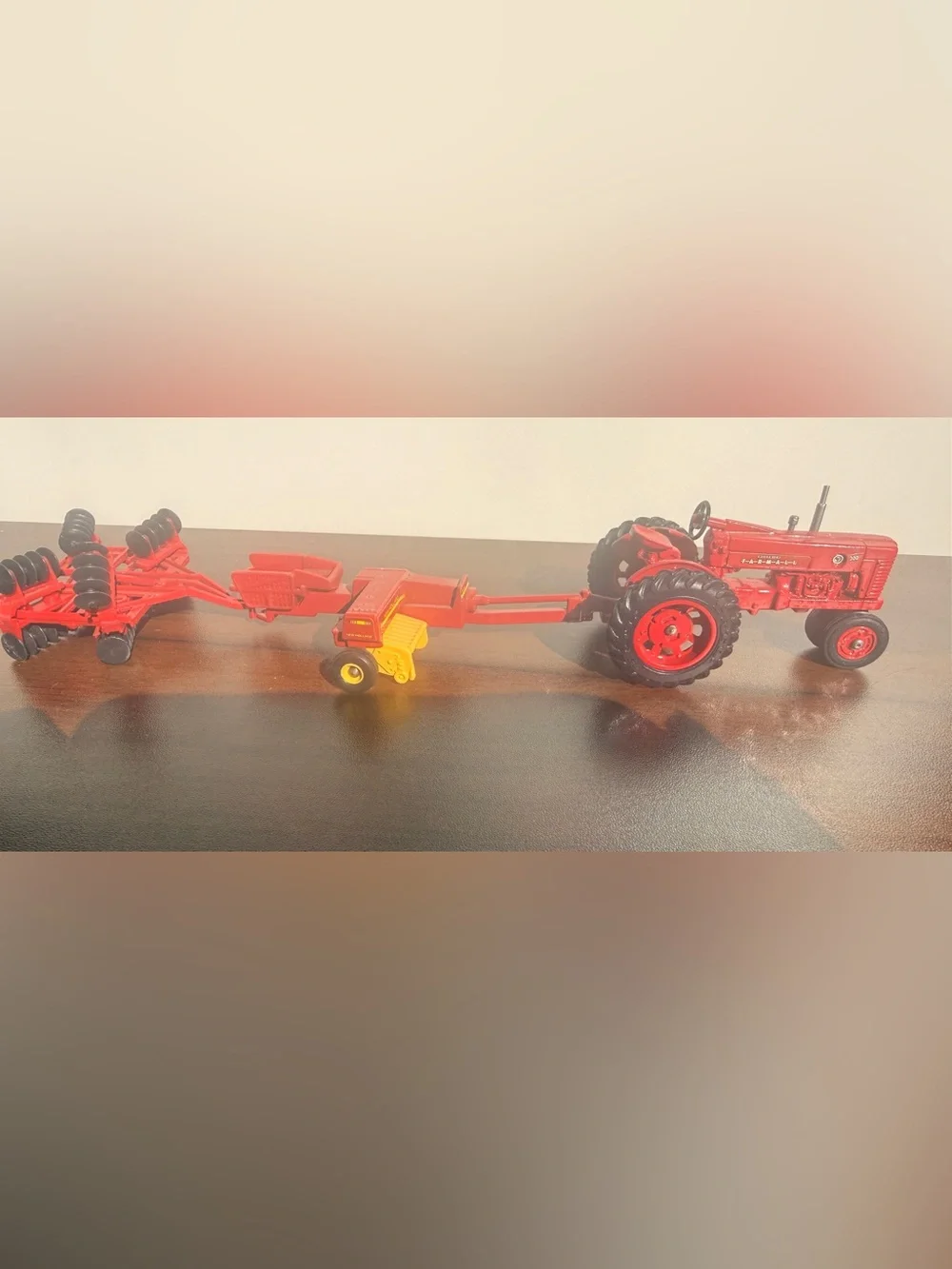 Vintage 3 Piece Red and yellow tractor trailer toy Set #tractor #farmtoy